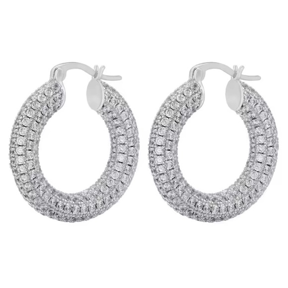 Baby Amalfi Pave Hoops Crystal Gold Earrings - Picture 7 of 13